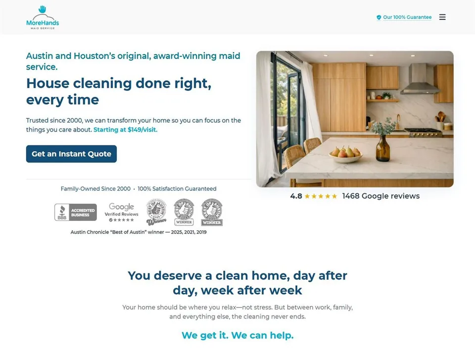 MoreHands Maid Service website